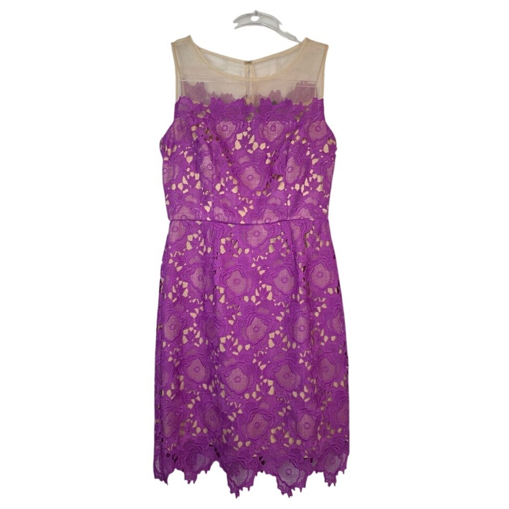 Gianni Bini Women's Size 4 Lace‎ Sheath Dress Purple Illusion Neck Floral Lace